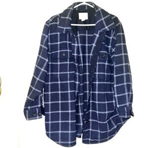 Tilley Men's extra Large XL Blue Plaid Shirt Jacket Shacket Utility Tonal Check